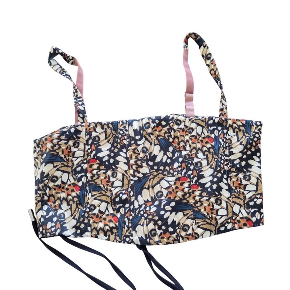 Wildfang Butterfly Print Lace Up Corset Crop Top New